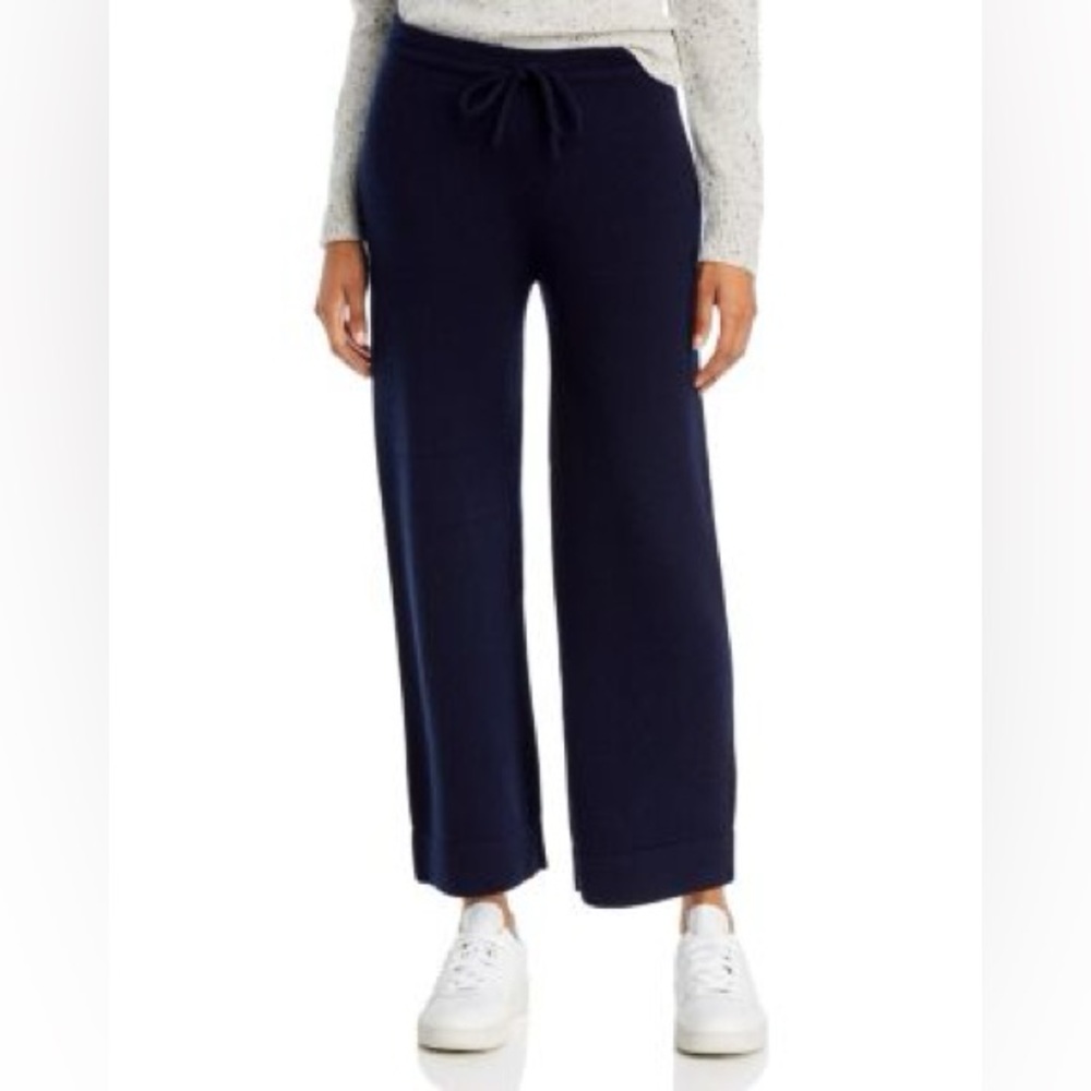 Theory 100% Cashmere $395 Relax Lounge Pants Navy Blue Crop Ankle Wide Leg Sz S